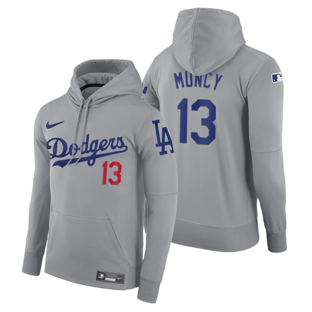 Men Los Angeles Dodgers #13 Muncy gray road hoodie 2021 MLB Nike Jerseys